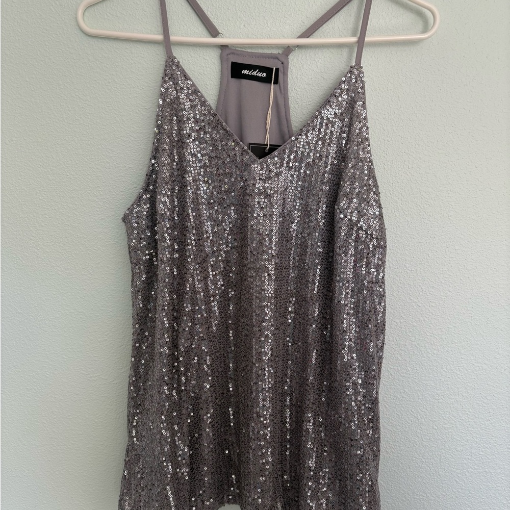 Silver Sequin Tank Top